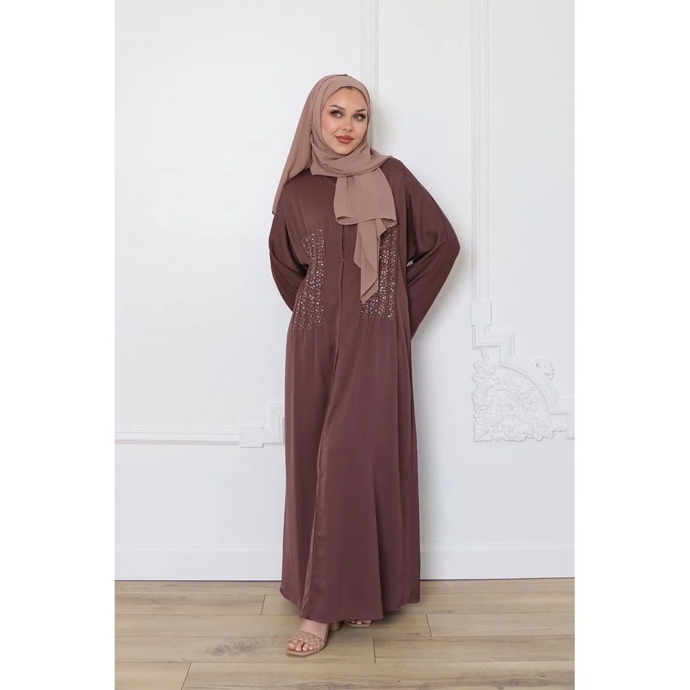 LaMeera Aaira Textured Beaded Abaya Set Mocha Brown Size 56 NWT Formal Maxi